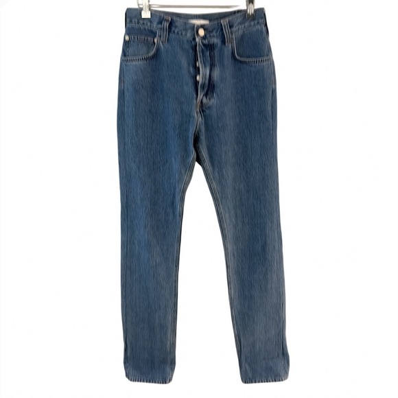 Helmut Lang Denim - Helmut Lang Mens Blue Straight Leg Button Fly Denim Jeans Made in Italy Size 33